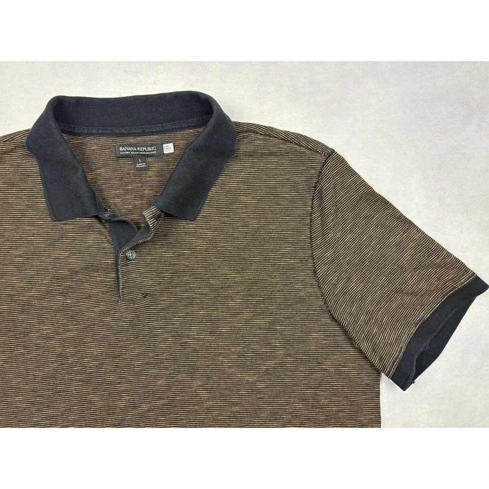 Banana‎ Republic Polo Mens Large Brown Stripe Luxury Touch Performance L